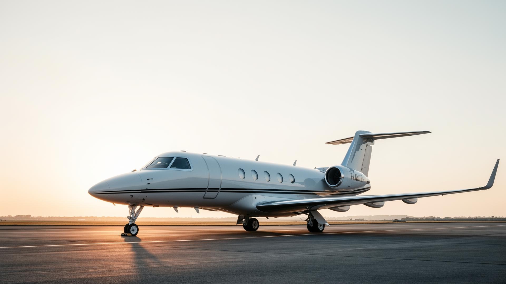 Private jet on tarmac at dawn